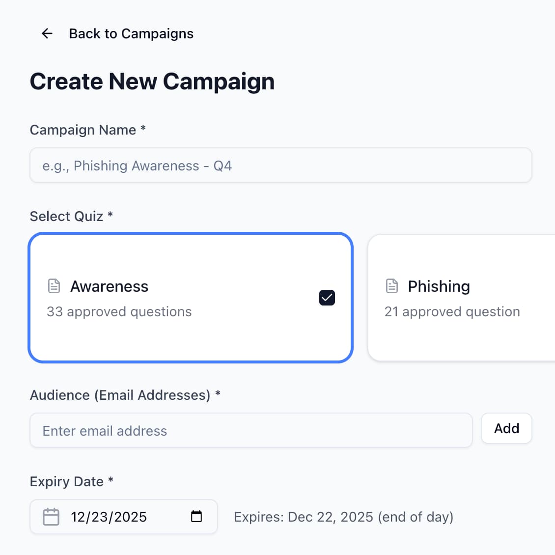 OkayLoop campaign interface for choosing a policy-learning audience